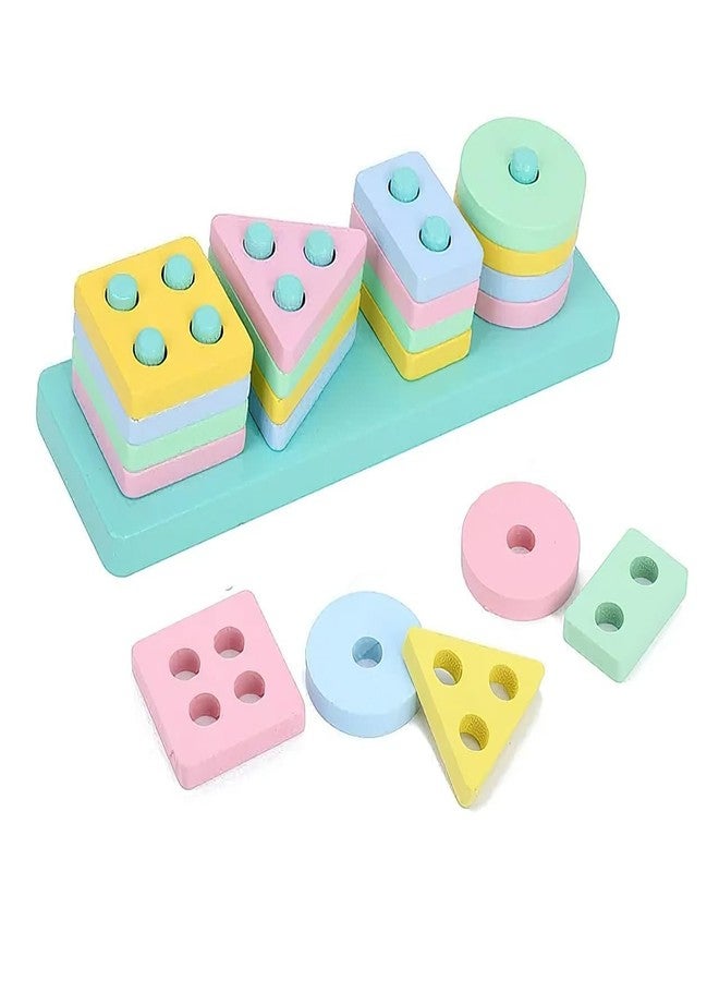 NPB Store Non Toxic Geometric Shape Sorting & Stacking Toy for Toddlers Early Learning Development Activity Puzzle Blocks Column Set for Kids Best Gift for 2 3 4 5 Years Kids (Wooden Shape Sorter) - Image 1